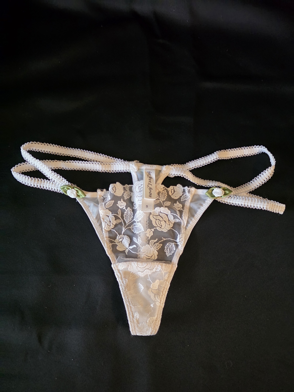 For Love And LEMON Sheer Lace Thong Panty with Double Strap Detail - Ivory